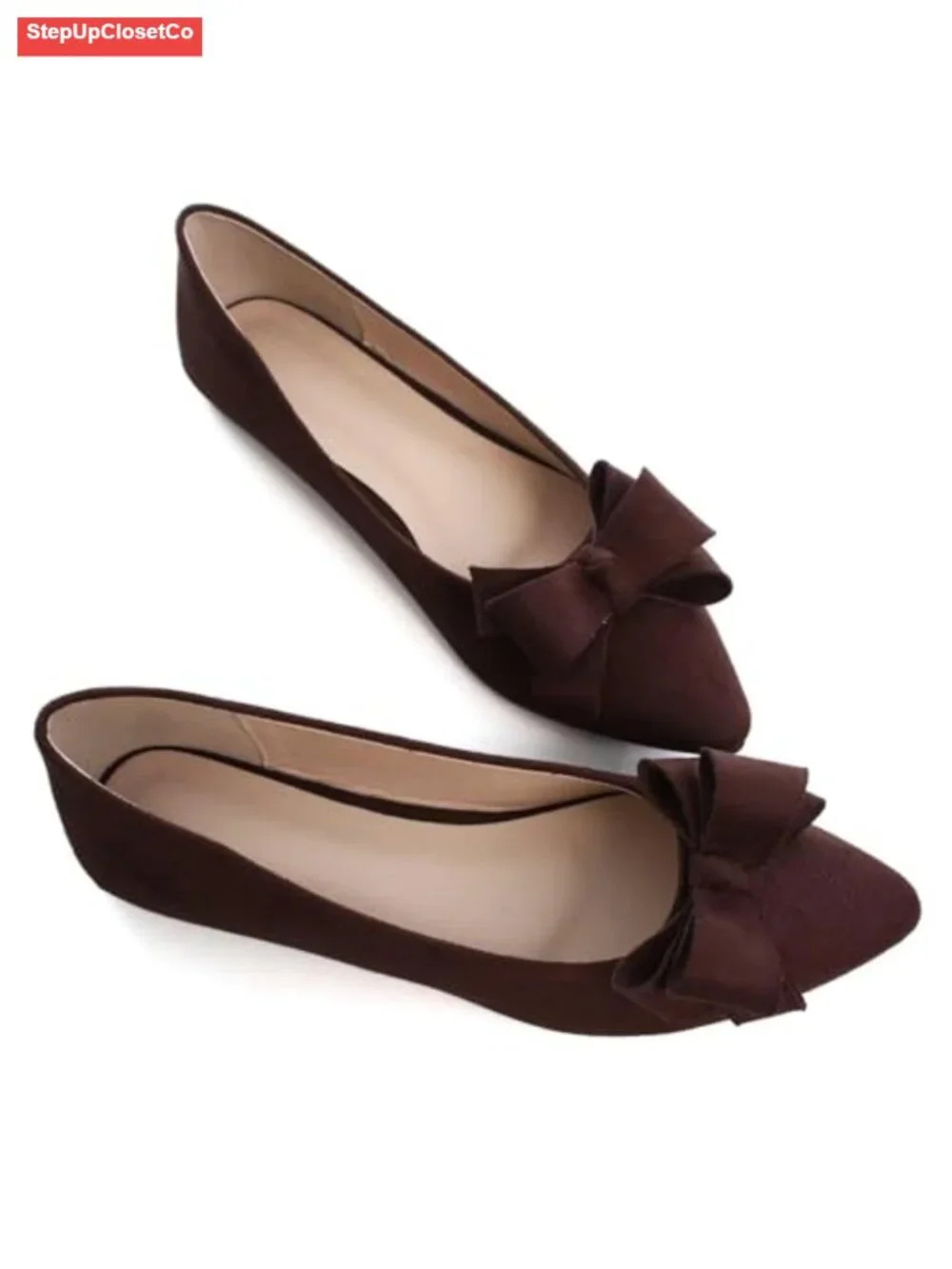 Faux Suede Pointed Toe Bow-Knot Ballet Flats